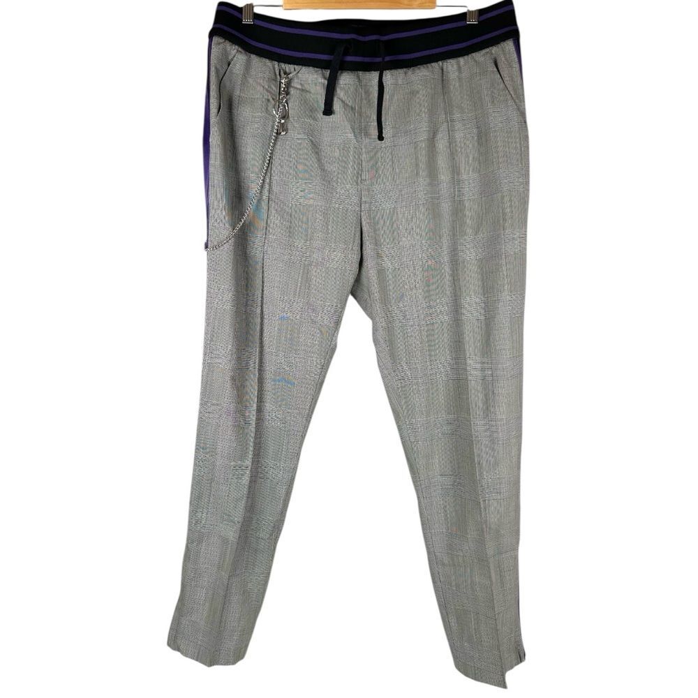 Ovadia & Sons Black Glen Plaid Purple Side Stripe Hip Chain Wool Pants Men’s XL